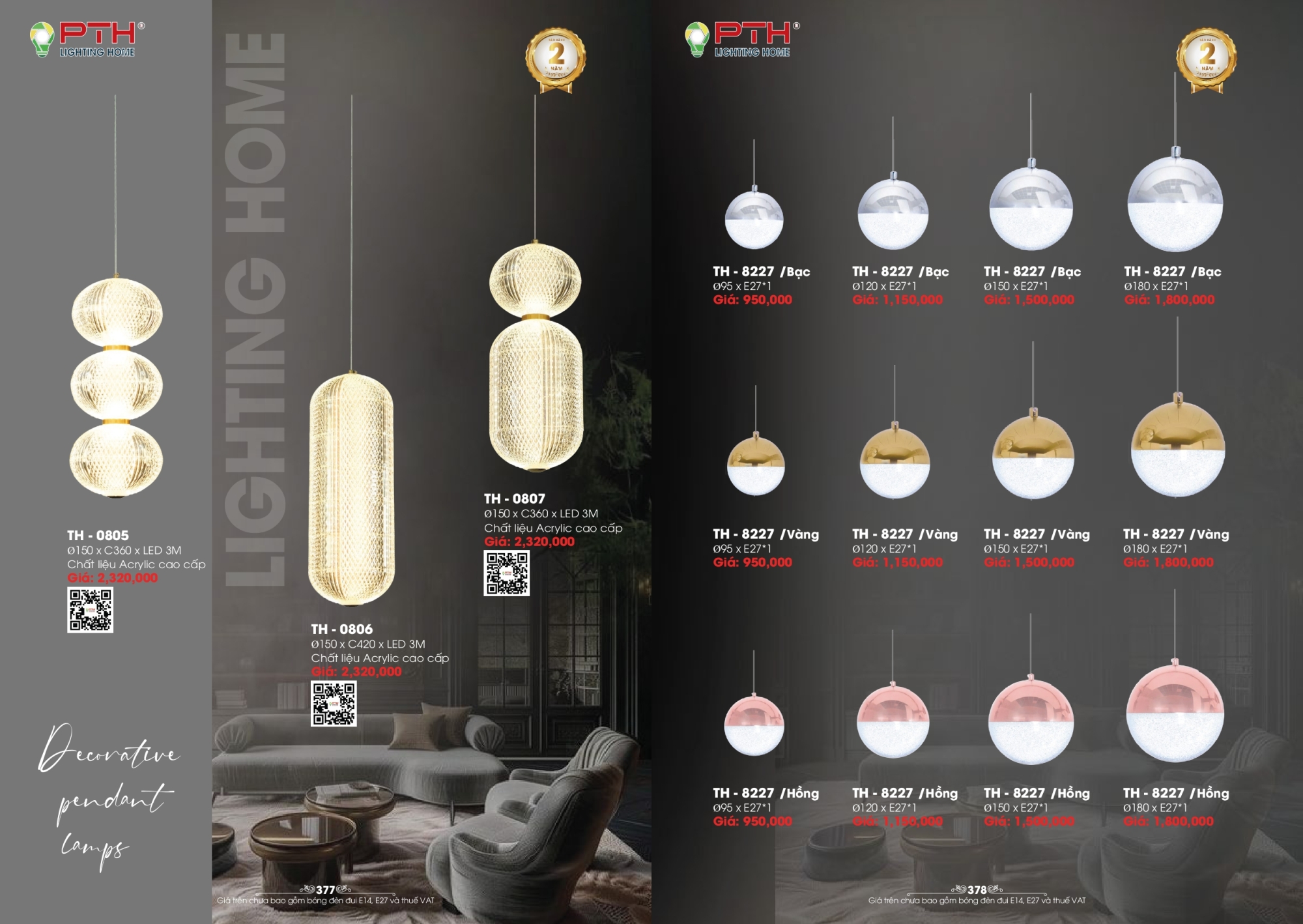 Bảng giá đèn trang trí PTH Lighting Home 2026